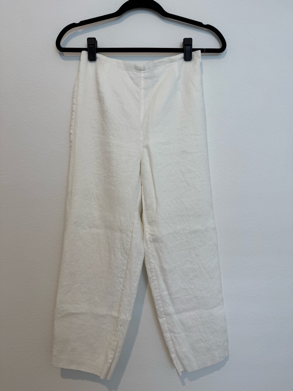 Valerie Stevens Petite White Pull On Stretch Lined 100% Linen Crop Pants
